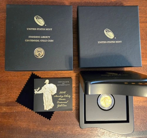 2016-W Centennial Standing Liberty Quarter 1/4 oz 24K Gold 25c Coin w/OGP & COA