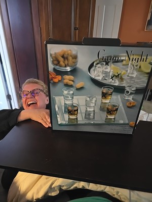 New Crystal Clear Game Night Tic-Tac-Toe Drinking game w/ 9 Shot glass, board.