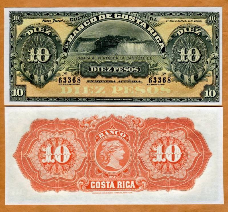 Costa Rica gift 10 Pesos 1899 Free shipping New Waterfall UNC P-S164r
