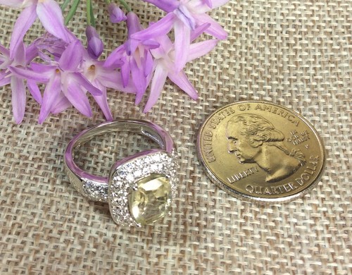 Rebecca Sloane Sterling Silver Lemon Quartz/CZ Gemstone Ring SZ-6 Fine Jewelry - Picture 3 of 8