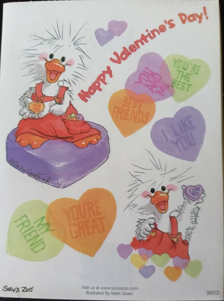 SUZY'S ZOO "HAPPY VALENTINE'S DAY STICKER SHEET #9853