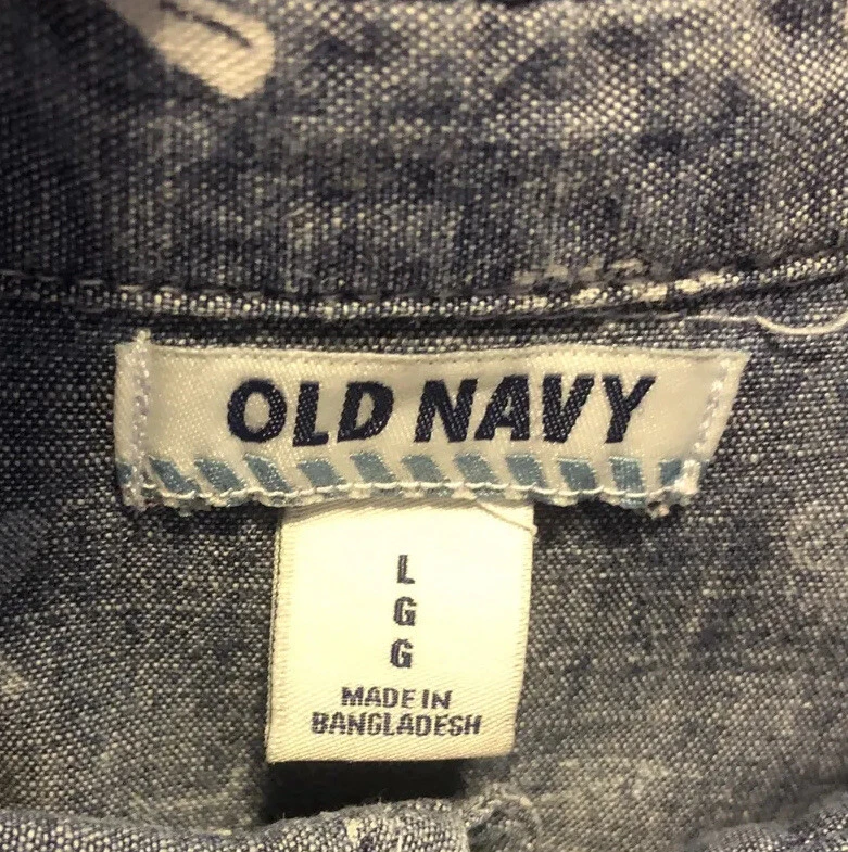 OLD NAVY Size L (10/12) Boys Long Sleeve Summer Jean Shirt Nautical Dog Theme - Image 2 of 4