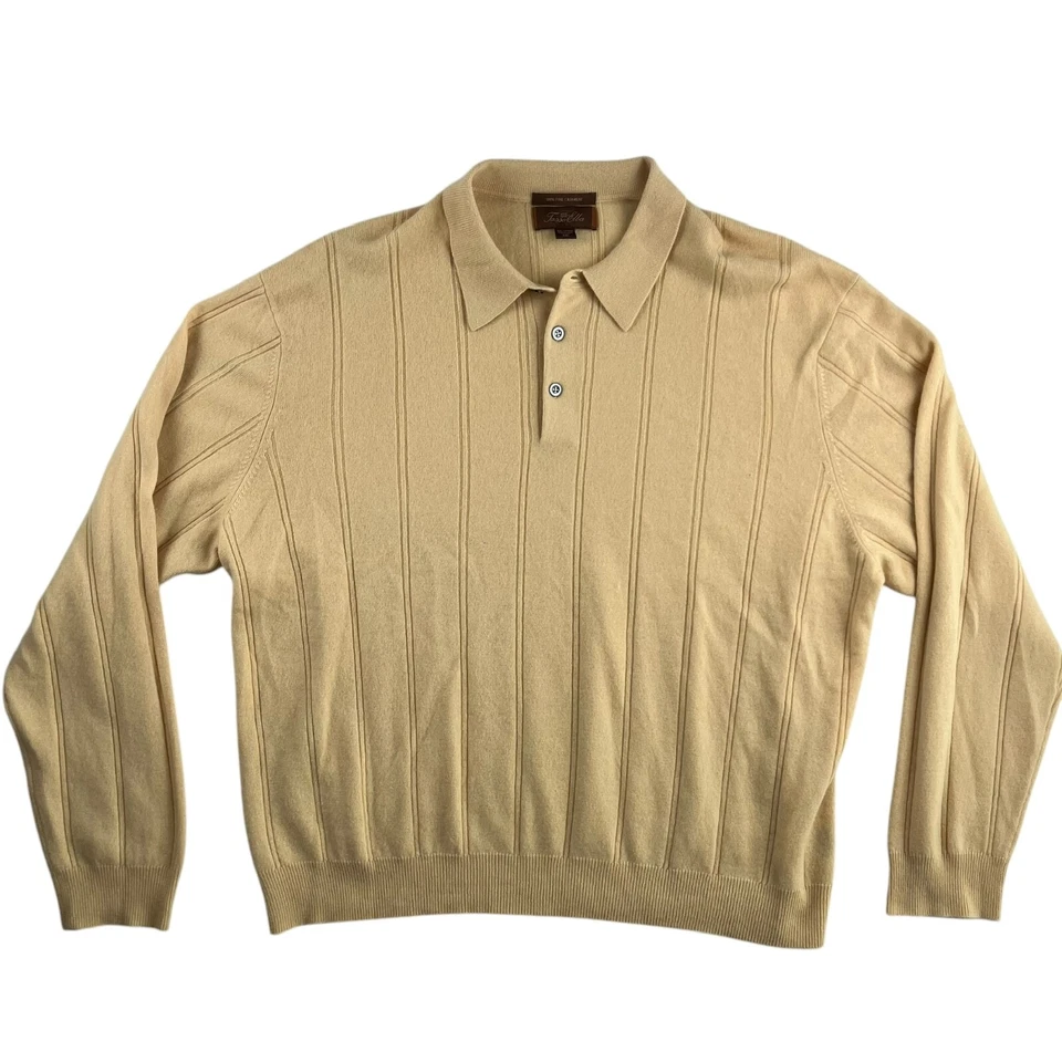 Tasso Ella Men’s 100% Cashmere Button Collar Sweater Yellow • 2XL - Image 2 of 4