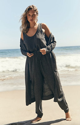 Free People FP Beach Bi Coastal Charcoal Gray Set - Jumpsuit & Duster - Sz Small