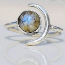 Natural Labradorite Gemstone 925 Sterling Silver Wedding Ring Gift Women D-568