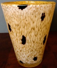 MURANO Vaso in vetro fatto a mano, crema screziata e maculata con marroni, spesso alto, bello