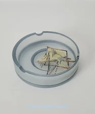 Vintage Transylvania Ashtray Dish Frosted Glass Hand Painted Bohemian Signed