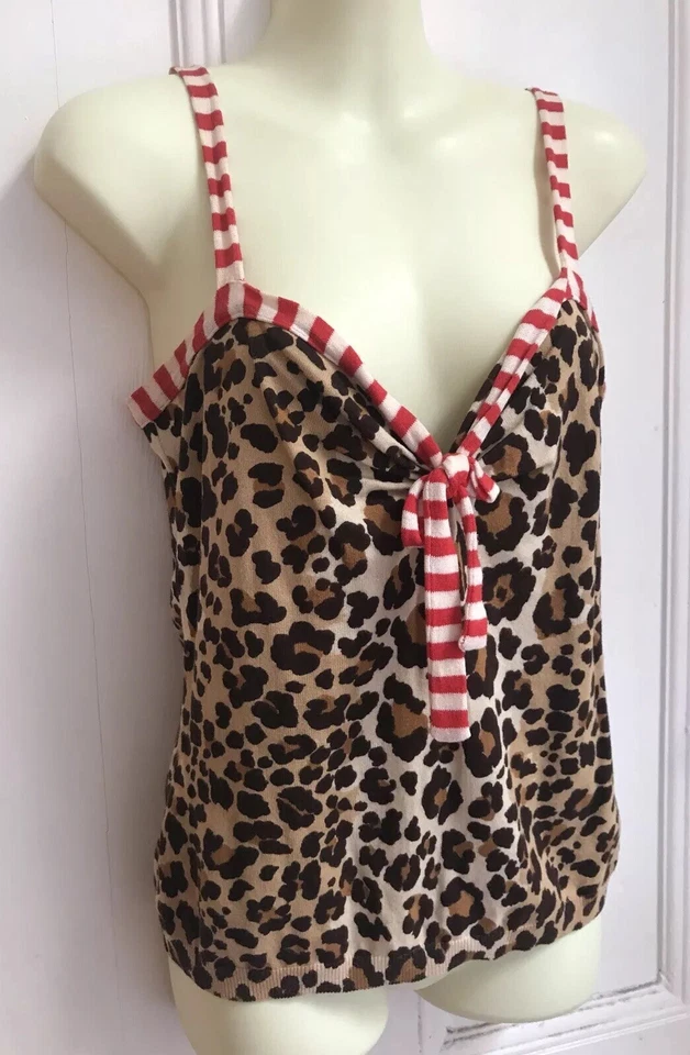 MOSCHINO BARATO Y CHIC Top Leopardo Animal Rayas Rojo Algodón De Colección Años 90 IT44 M🍿 Foto 3 de 4