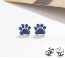 Women S925 Sterling Silver Puppy Dog Cat Pet Paw Print Enamel Stud Earrings B41
