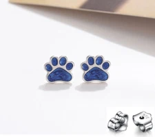 Women S925 Sterling Silver Puppy Dog Cat Pet Paw Print Enamel Stud Earrings B41