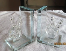 Clear Glass or Crystal Bookends Hand Peace Sign