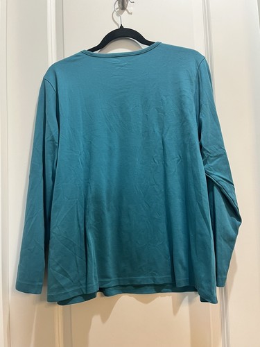 Ll Bean Long Sleeve Round Neck T-Shirt 1X Plus Teal Armpit To Armpit 24” - Picture 5 of 5