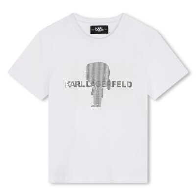 KARL LAGERFELD KIDS weiß T-Shirt iconic Karl Figur Logo Streifenoptik 8-14 Jahre