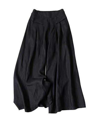 Women Wide Leg Pants Elastic Waist Casual Palazzo Trousers with Pockets Capris - Picture 5 of 14