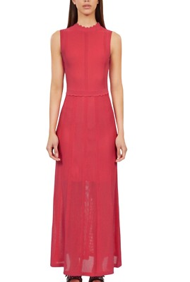 The Kooples Open Mesh Knit Orange Maxi Dress Scalloped Details, Keyhole Back, S