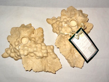 Set of 2 New Marble Grapes w/ Leaves Beeswax Candle Holders Made in USA by Dina