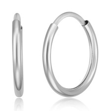 Wellingsale 14k White Gold 1mm Endless Classic Hoop Earrings 12 x 12 mm 