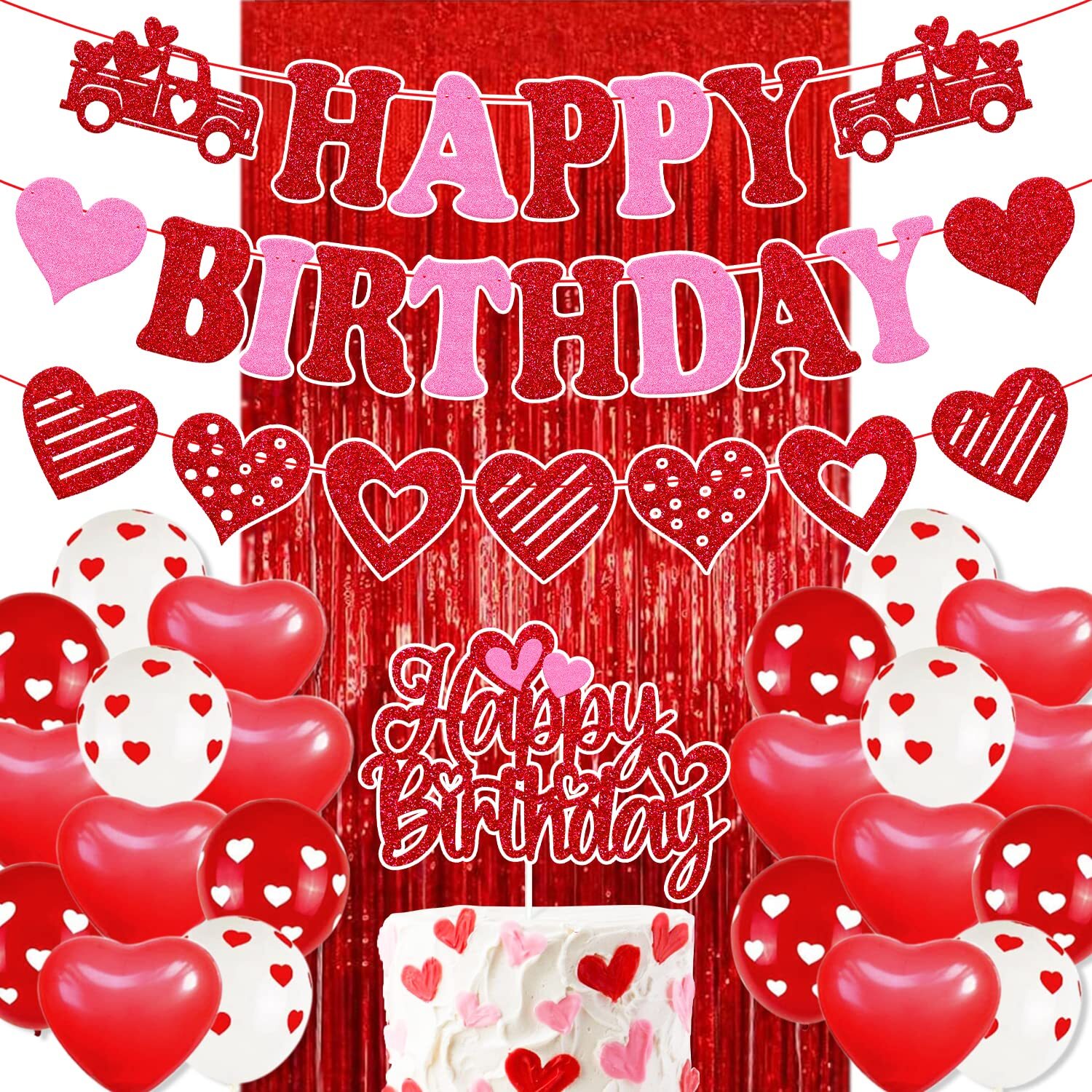 27 PCS Valentine's Birthday Decorations Happy Birthday Banner Valentine's Bda...