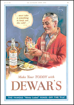 1934 Vintage Werbung DEWARS Whisky Hot Toddy White Label (AD15-5)