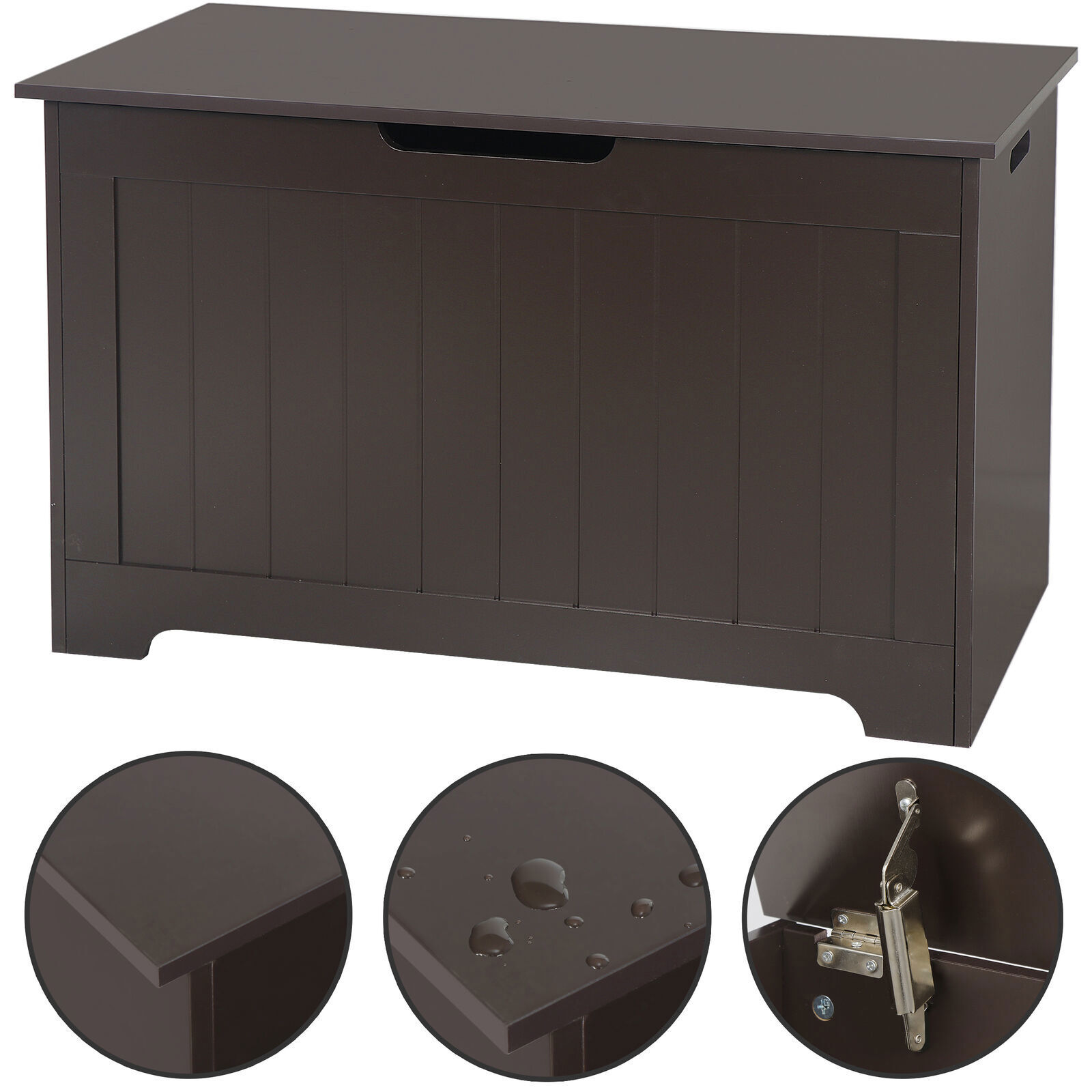 30'' Wooden Kid Toy Box Lift Top Storage Chest Organizer Safety Hinged Lid Brown