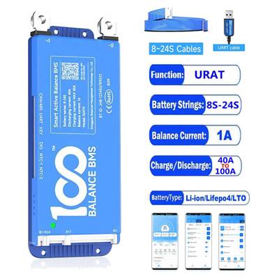 40A-100A 8S-24S Lifepo4/Li-ion/LTO Battery Smart BMS w/Balance Build-In BT +UART