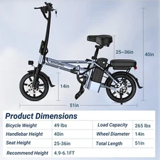AOVOPRO Foldable Electric Bike 500W Motor 14" Tires 22mph 21Mile Range 48V