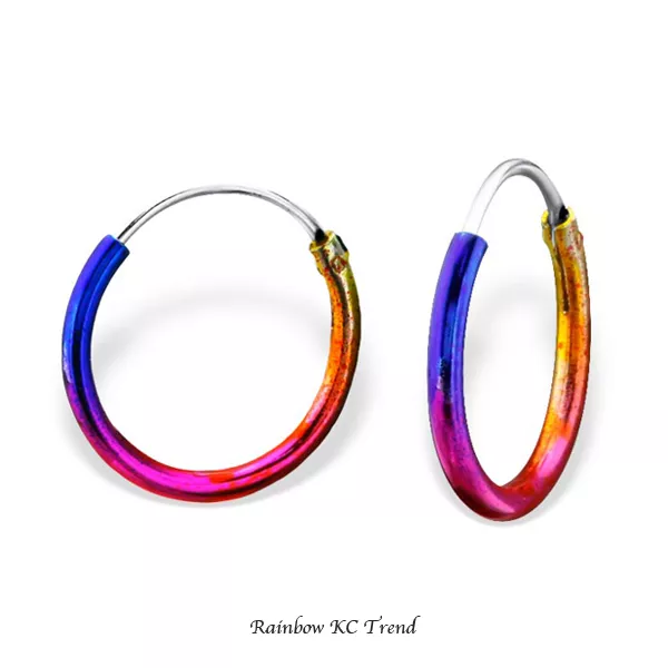 925 Sterling Silver Rainbow Sleeper Hoop Earrings Kids Girls 12mm