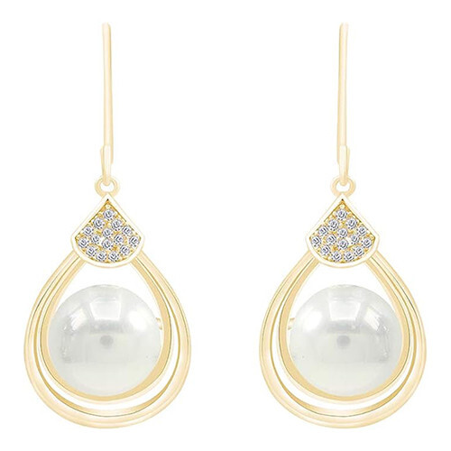 Teardrop Earrings with Simulated Pearl & Cubic Zirconia in 925 Silver