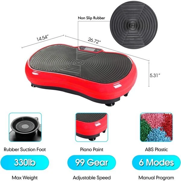 Digital Ultra Slim Vibration Plate Exercise Machine LCD Screen & Bluetooth Red - Image 3 of 4