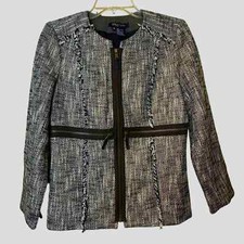 Etcetera Tweed Zip Front Fringe Detailed Jacket Blazer Size 4