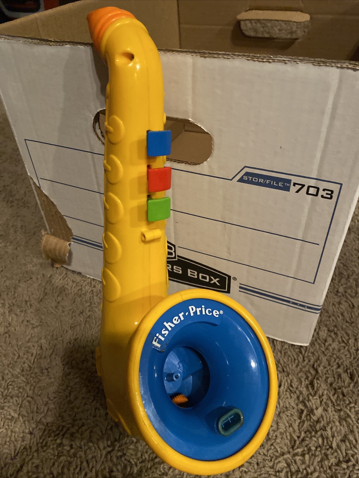 Vintage 1989 Fisher Price Bubble Blowing Saxophone Horn Bubbles Sax