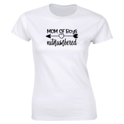 Mom Of Boys Outnumbered with Arrow Image T-Shirt for Women