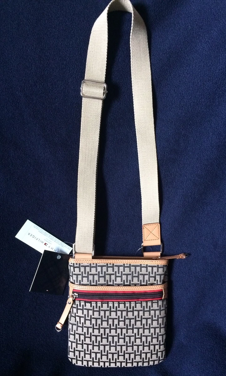 Tommy CrossBody Bag Navy Blue Over Beige Red Trim | eBay