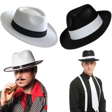 Cappello Fedora Adulto Bianco Al Capone Gangster Michael Jackson Trilby Nero/Bianco