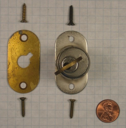 CORBIN #02291L SLIDING DOOR LOCK, 7/8" LENGTH, SATIN CHROME, KEY #4T54136 - Picture 4 of 6