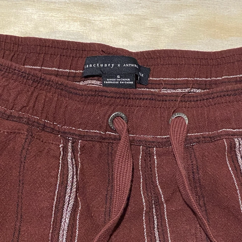 Sanctuary Anthropologie Pants Womens Small Burgundy Stripe Linen Cropped Cargo - Image 2 of 4