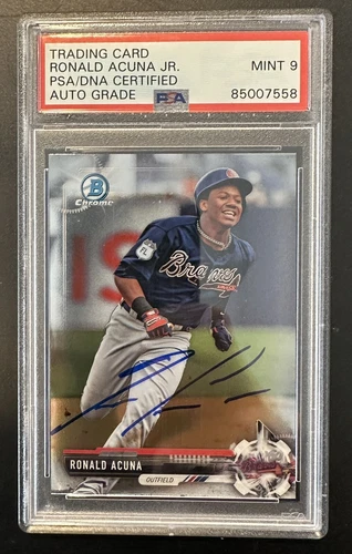 Signed Ronald Acuna Jr 2017 Bowman Chrome Rookie RC PSA 9 Auto Grade #BDC-39