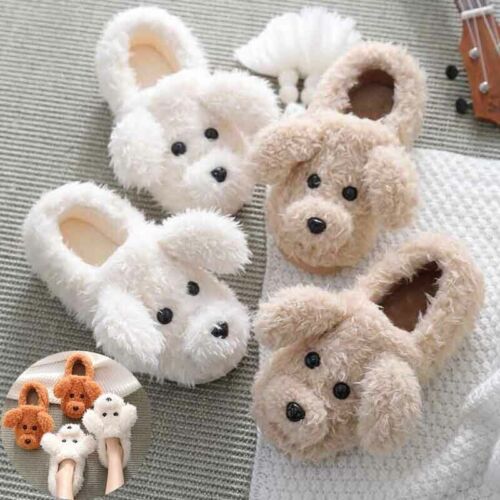 Girl Slippers Warm Dog 3D Shoes Winter Puppy Indoor Anti-Slip Kawaii Plush Soft - Afbeelding 1 van 17