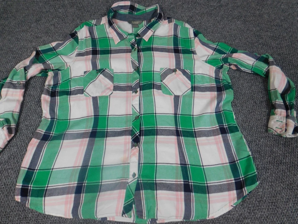 Blusa mujer Natural Reflections 2X Plus verde a cuadros abotonada Foto 2 de 4