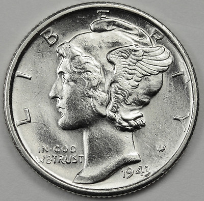 1943-s Mercury Dime. 100% Full Separated Horizontal Bands. Choice BU. (Inventory