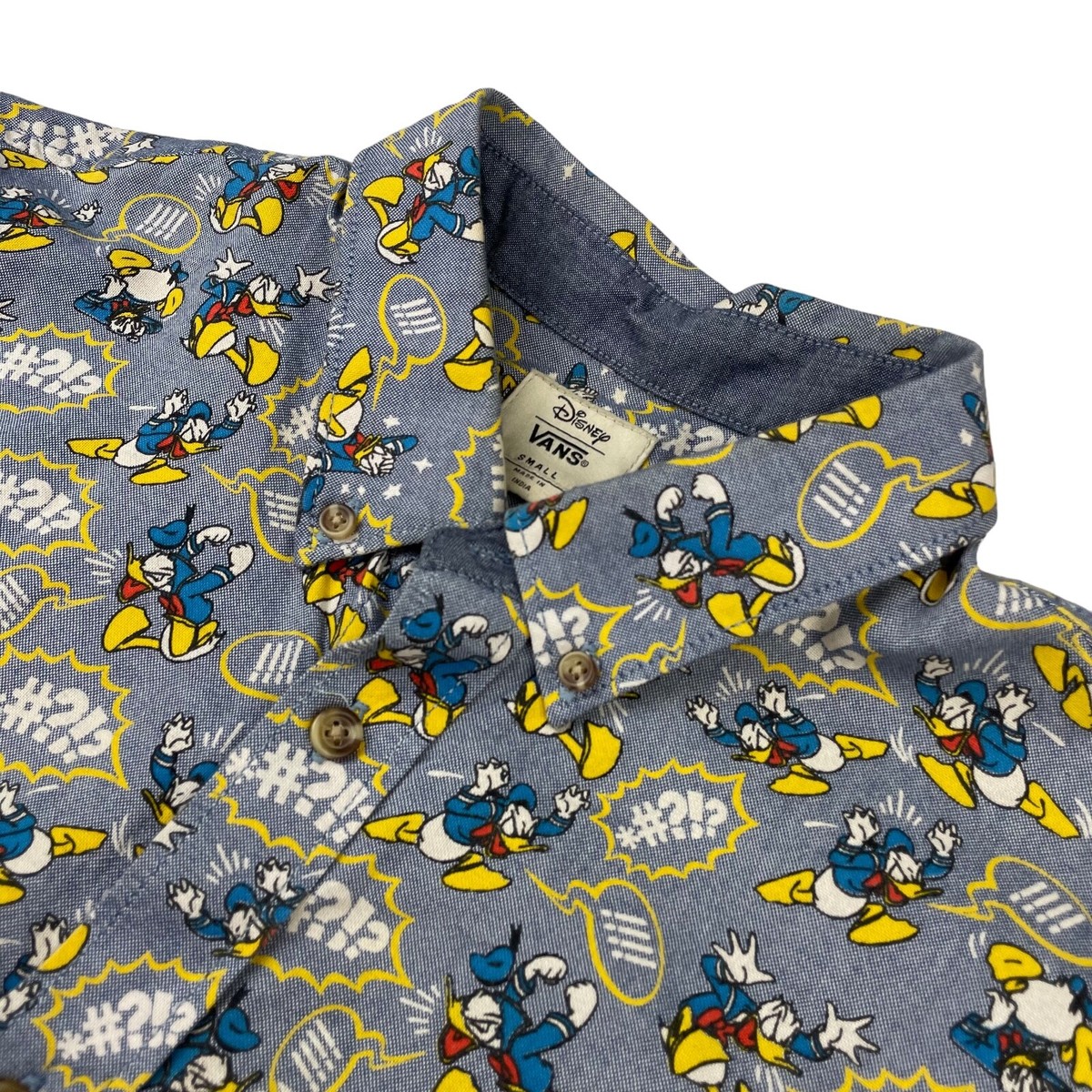 Disney x Vans Men's Donald Duck 100% Cotton S/S Button Shirt Blue
