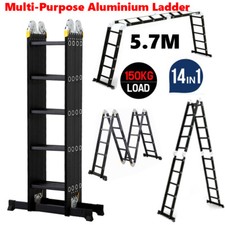 5.7M 14 IN1 Aluminium Folding Ladder Multi-Purpose Extendable Platform Ladder UK