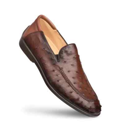 NEW Mezlan Dress Shoes Genuine Ostrich Leather Fashion Comfort Loafer Brown 