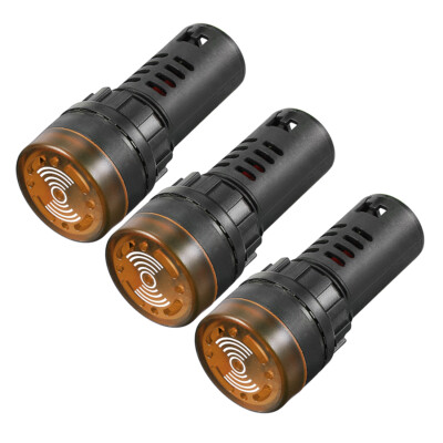 3pcs AC/DC 24V Panel Indicator Light Flashing Alarm with Buzzer Yellow LED