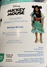 NWT Disney Mickey Mouse Hooded Beach Poncho Towel 24x48 Kids Bath Towel