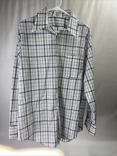 Vtg 70  s 1970  s Blue White Button Shirt Men  s Sz 16.5 - 35 Hippie, Retro Disco