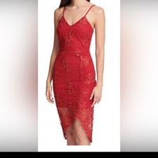 GUESS Red Floral Lace Sheath Dress Sweetheart Neckline Strappy Sleeveless 6 NWT