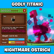 Roblox Grow a Garden Titanic Nightmare Ostrich 113.91 KG+ Fast Delivery