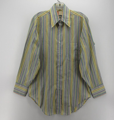 VINTAGE Arrow Shirt Men 14 1/2 Blue Sanforized 70s Disco Leisure Dagger Collar *