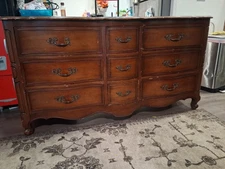 DREXEL FURNITURE Solid Cherry Country French Provincial 62" Triple Dresser 32